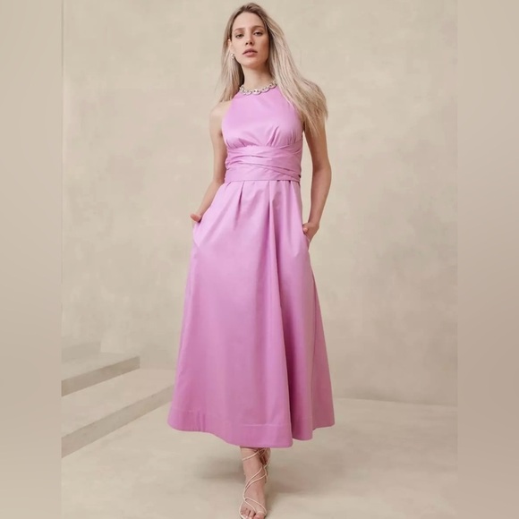 NWT! Banana Republic Warm Iris Stretch-Cotton Poplin Maxi Dress